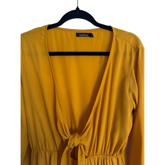 2/$25 Boohoo 14 Deep Mustard Yellow Long Sleeve Jumpsuit Polyester - Picture 5 of 16